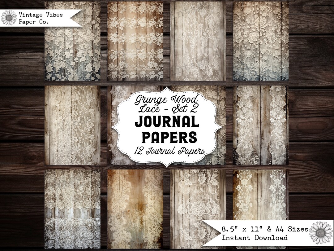 Grungy Texture Lace Junk Journal Papers, 12 Vintage Old Lace & Wood ...