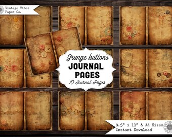 Junk Journal Pages Rustic Grunge sewing, vintage style collection of printable grungy digital paper, lace & button vintage sewing journal