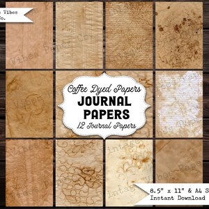 Junk Journal vintage café tingido papéis A4 e tamanho carta dos EUA, 12 papéis digitais neutros para scrapbooking, kit de papel para impressão de diário lixo