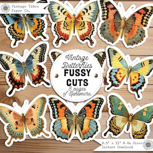 Junk Journal fussy cut ephemera Vintage butterflies, digital Retro butterfly ephemera for junk journals, digital printable embellishments