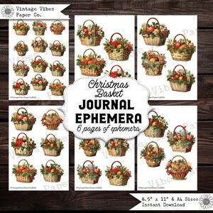 Junk Journal ephemera vintage Christmas basket, victorian style junk journal ephemera, digital junk journal kit, vintage christmas fussy cut
