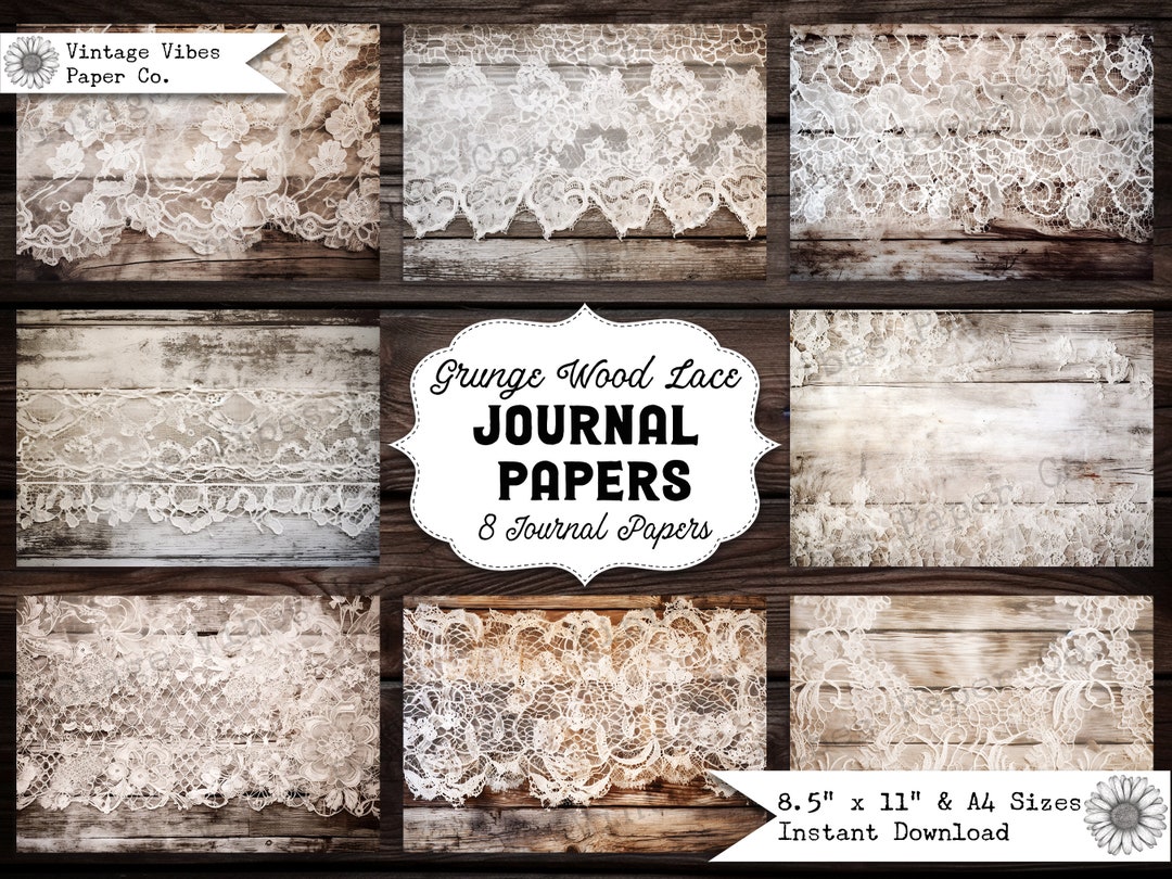 Junk Journal Grunge Papers, Grungy Wood Lace Textured Distressed Pages ...