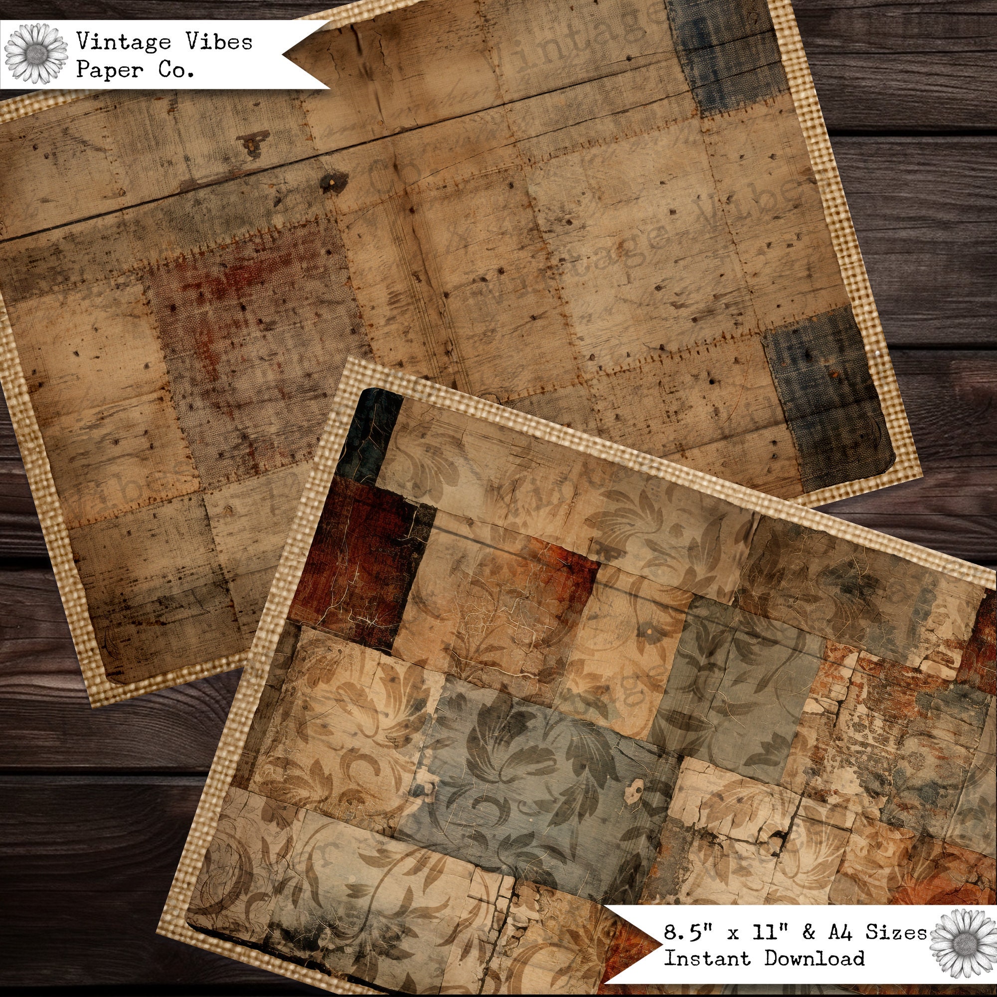 Junk Journal Papers Vintage Textured Grunge Patchwork, Grunge Fabric ...
