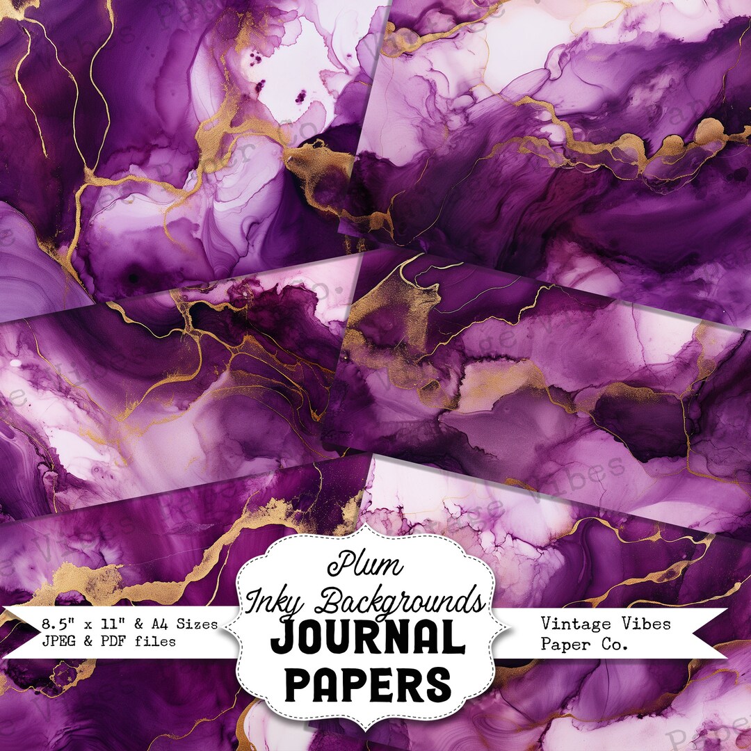 Background Paper Inky Plum Inky Background Papers, Marbled Ink Junk Journal Papers for ...