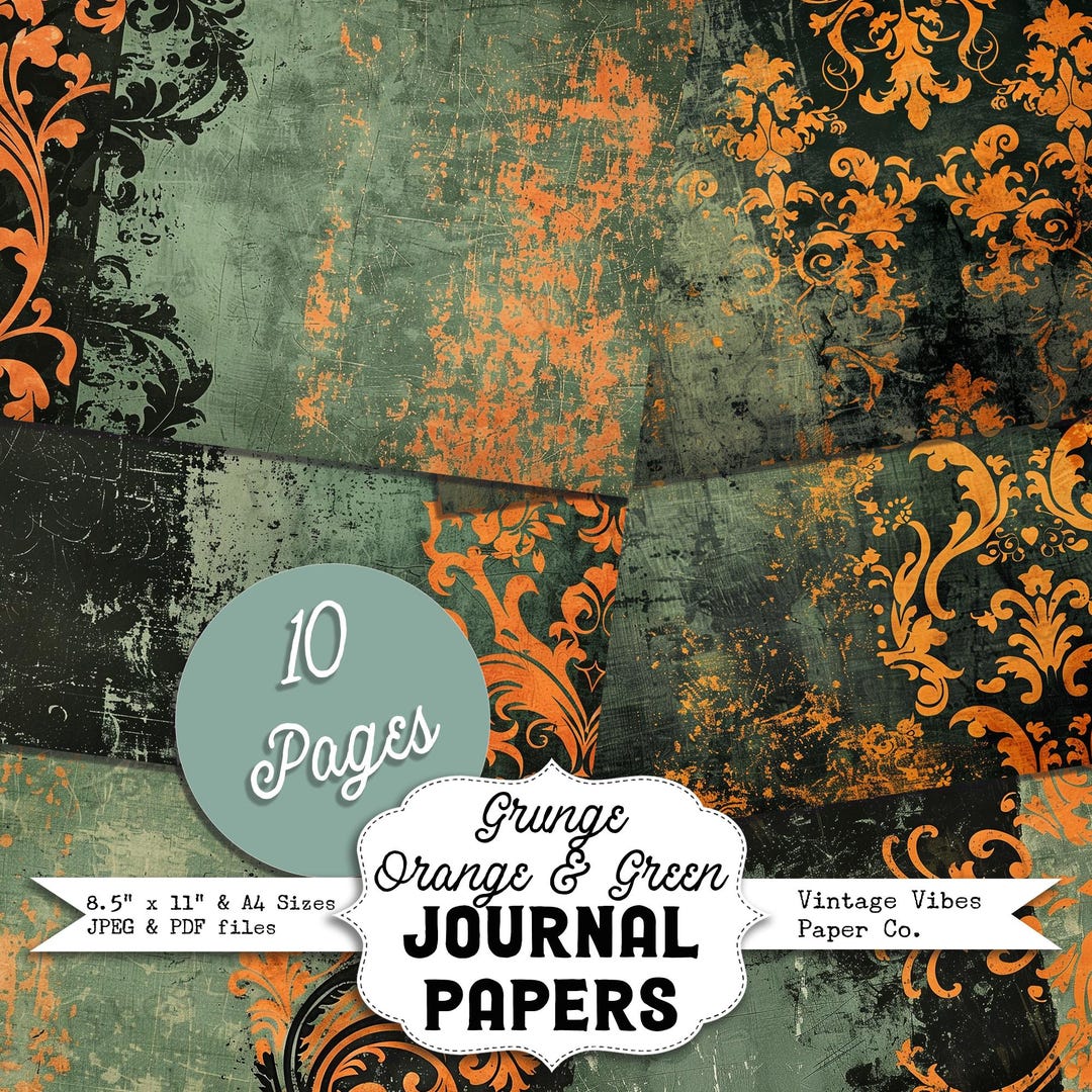 Grunge Orange & Green Baroque Halloween Junk Journal Printable Papers ...