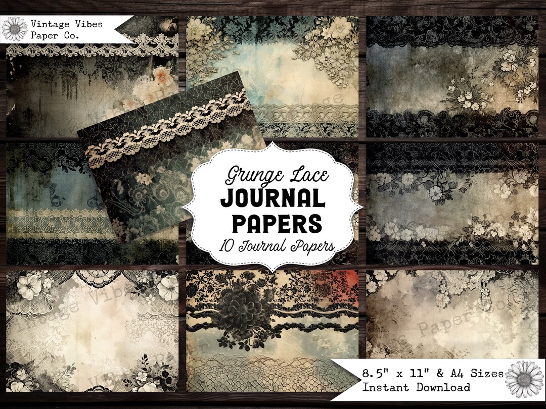 Gothic Grunge Lace Junk Journal Papers, Vintage Grunge Lace Textured ...