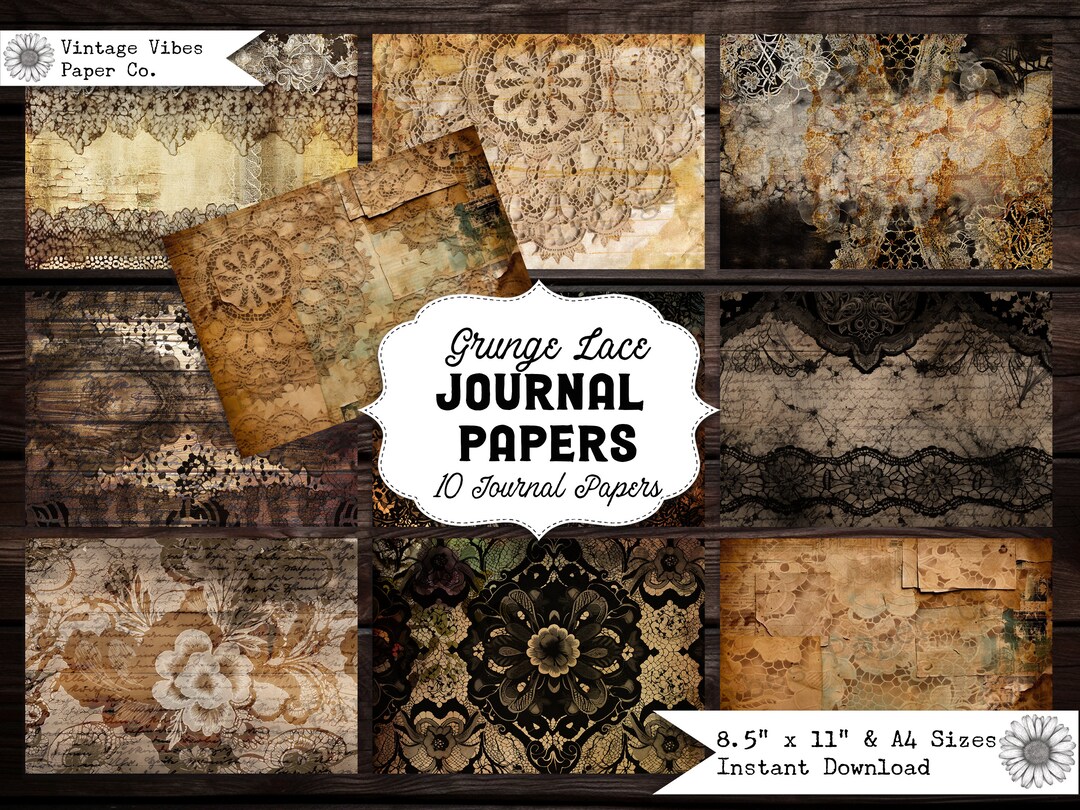Junk Journal Papers Grungy Vintage Lace Backgrounds, Grunge Texture ...