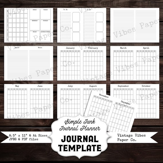 Junk journal printable Journal planner insert templates, print on your own papers, digital kit instant download, printable Junk journal PDF