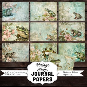 Junk Journal Vintage Frogs Printable Scrapbook Papers, Digital Junk ...