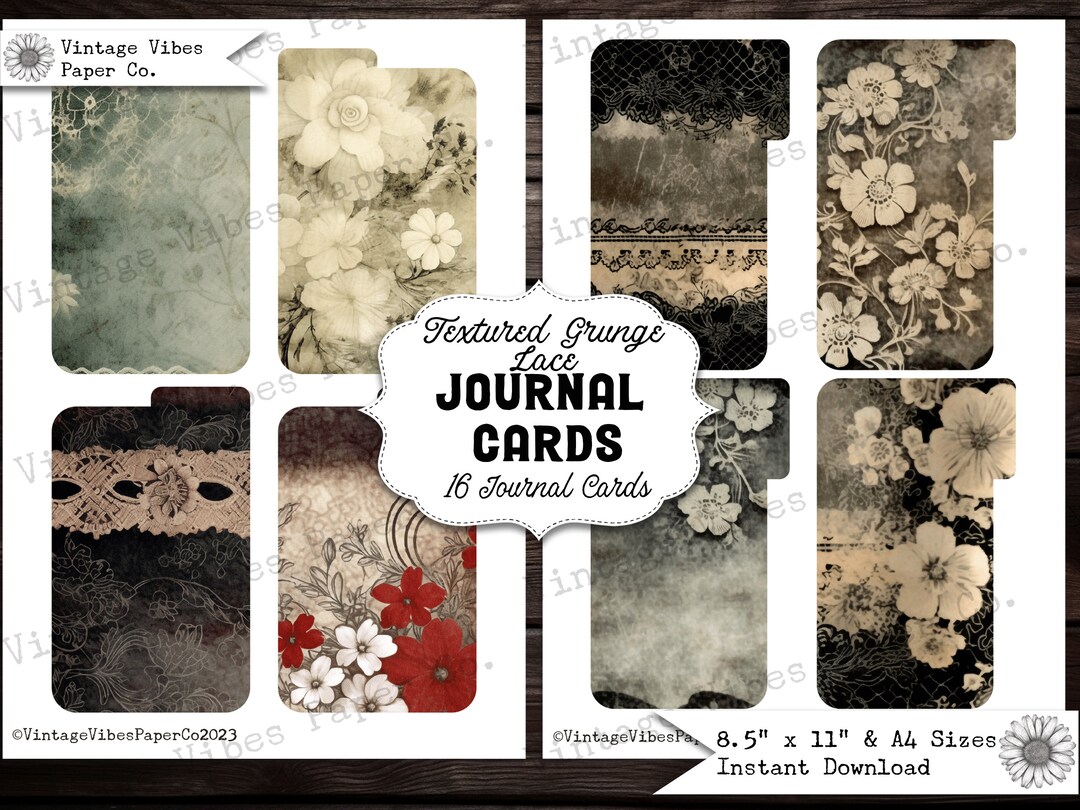 Junk Journal Textured Grunge Lace Journal Cards, Printable Digital Junk ...