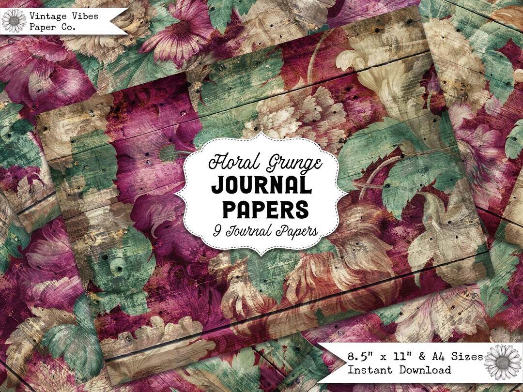 Rustic Grunge Junk Journal Papers Digital Pack, Vintage-style Floral ...