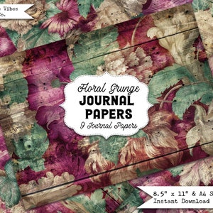 Rustic Grunge junk journal Papers Digital Pack, vintage-style floral grungy digital papers. Perfect for scrapbooks, journals & more