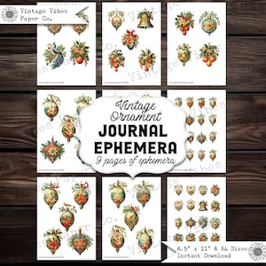 Junk Journal ephemera vintage Christmas ornament, victorian style junk journal ephemera, digital junk journal kit, vintage bauble fussy cut