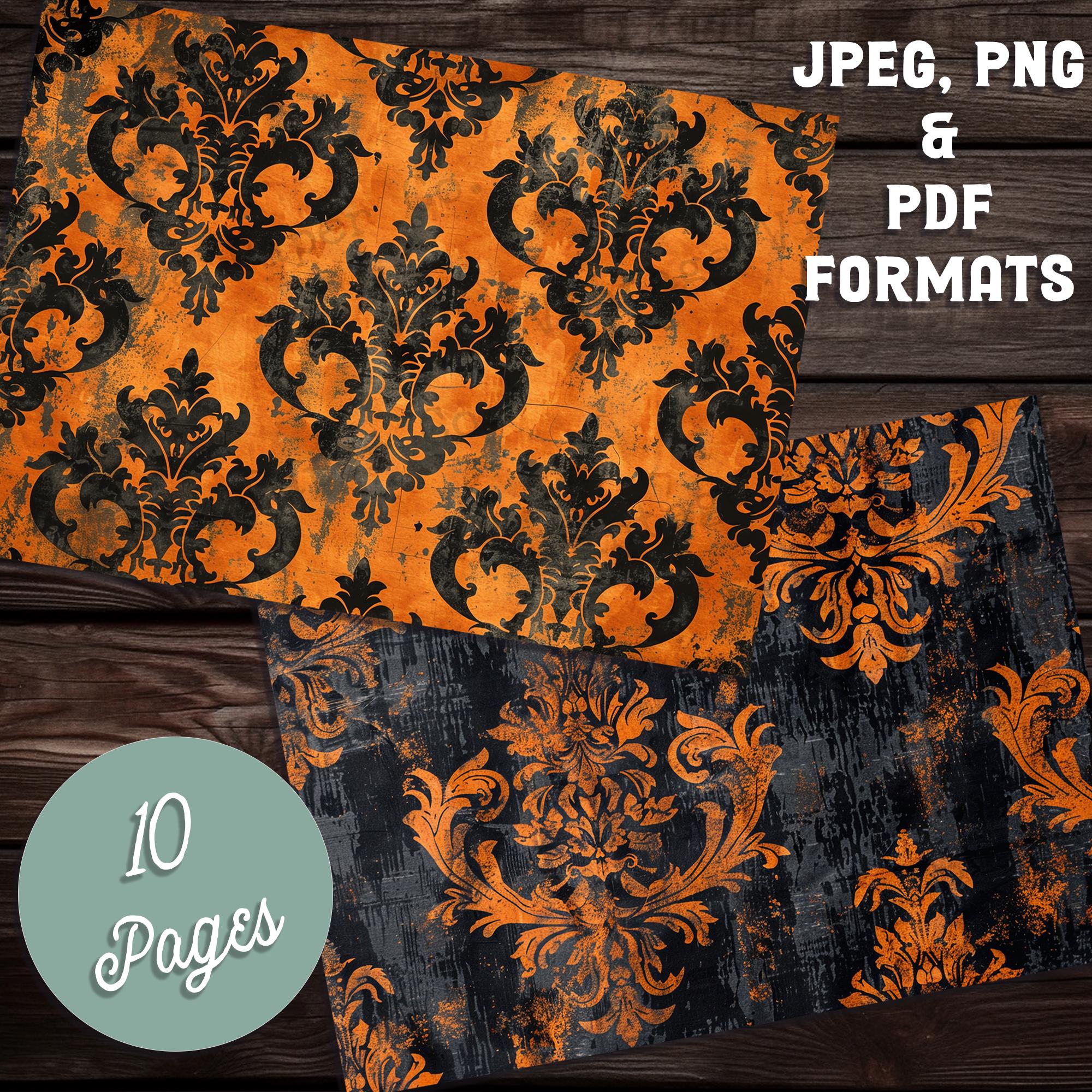 Grunge Orange & Black Baroque Halloween Junk Journal Printable Papers ...