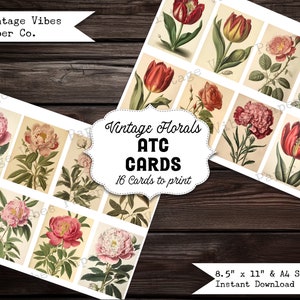 Junk Journal ATC cards Vintage floral botanical ATC cards, Printable journal cards digital ephemera for journals, flower cabinet cards