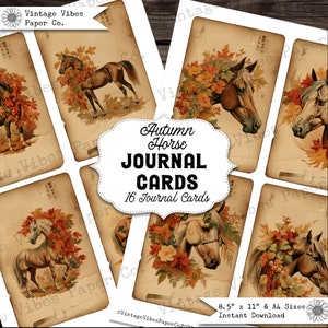 Cartes de journal indésirables pour chevaux d'automne, documents éphémères imprimables numériques pour amateurs de chevaux, parfaits pour un journal de déchets sur le thème équestre, chevaux d'automne vintage