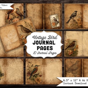 Birds Junk Journal Kit, Vintage bird journal pages, printable collage sheets, digital junk journal spring birds, floral bird junk journal