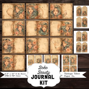 Kit de jeune fille céleste de journal Boho Beauty Junk, cartes et étiquettes de pages de journal imprimables en téléchargement numérique, pour projet sur le thème de la bohème