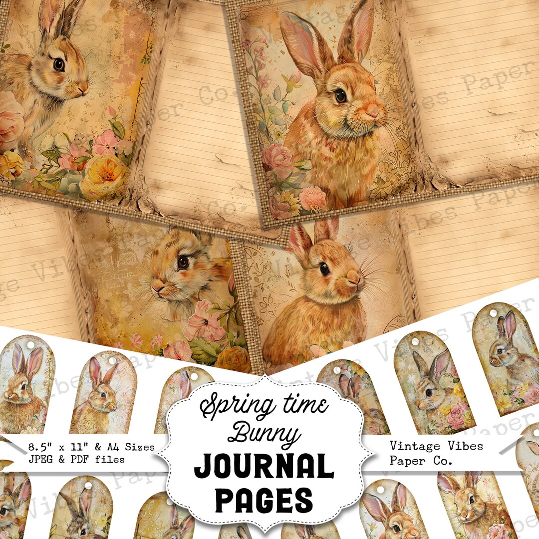 Junk Journal Kit Spring Easter Bunny, Shabby Vintage Easter Bunny ...