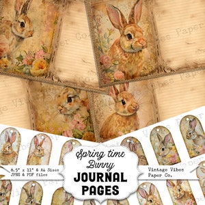 Junk journal kit Spring Easter Bunny, Shabby vintage Easter bunny floral instant download digital printable bundle journal pages & tags