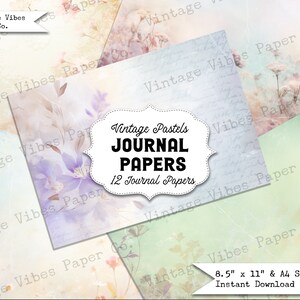 Junk journal papers Vintage pastel papers, vintage wildflowers botanical junk journal pages, junk journal ephemera, digital Junk journal kit