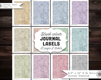 Plain Junk journal mini labels, grunge coloured labels, junk journal textured mixed media labels for journalling, printable junk journal kit