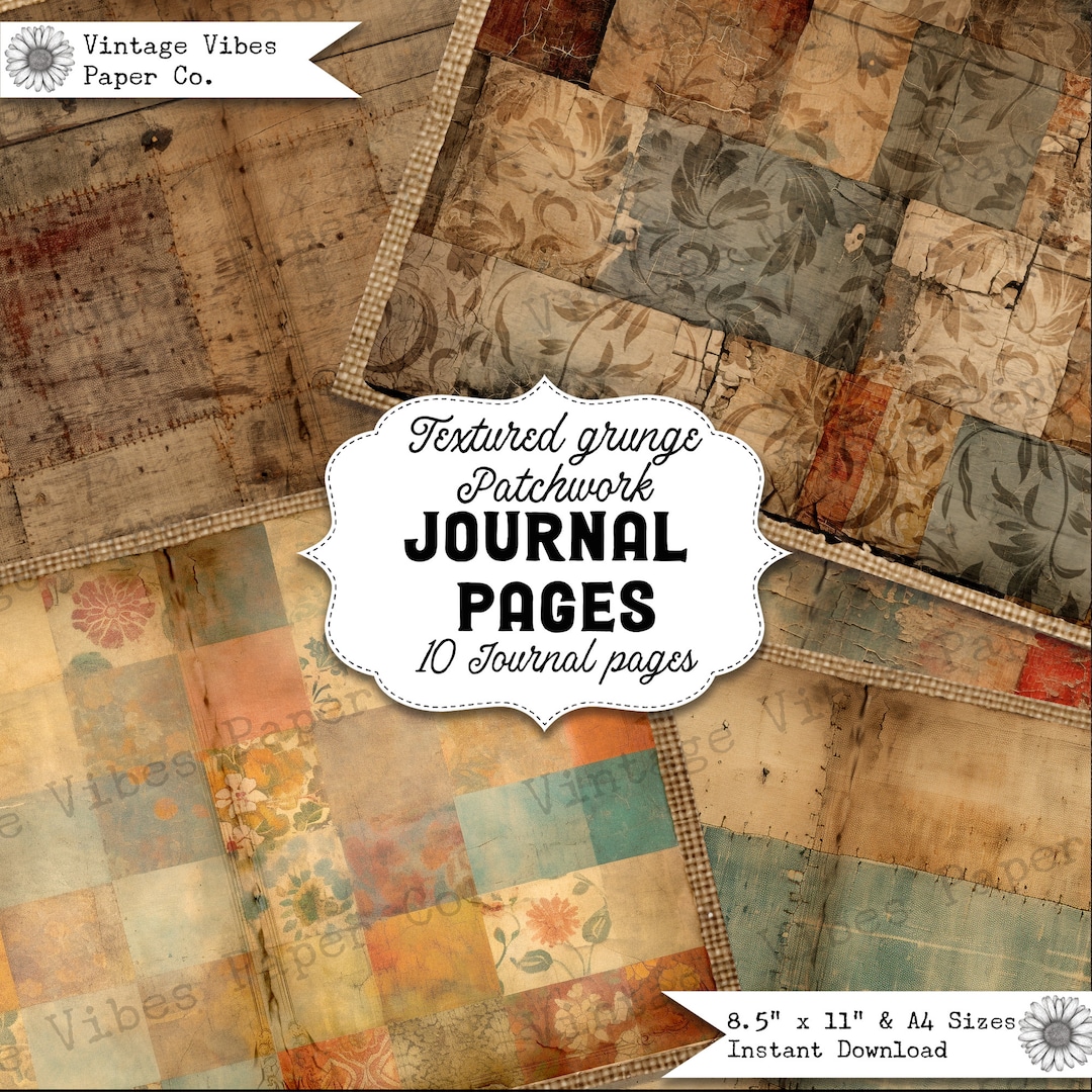 Junk Journal Papers Vintage Textured Grunge Patchwork, Grunge Fabric ...