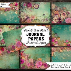 Junk Journal vintage floral papers A4 & US letter size, Scrapbooking flower digital paper, junk journalling printable papers shabby shic