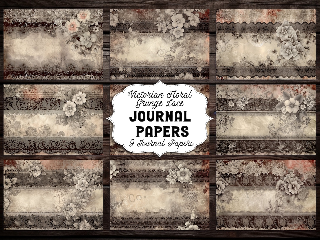 Victorian Floral Grunge Lace Junk Journal Papers, Vintage Textured Dark ...