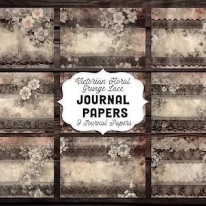 Victorian floral grunge lace junk journal papers, vintage textured dark lace background pages, gothic papers, victorian grungy journal