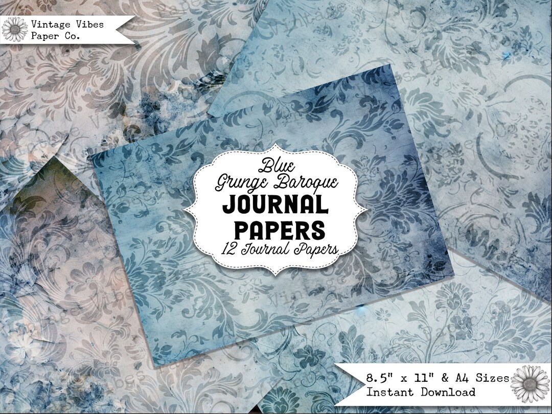 Junk Journal Papers Blue Grunge Baroque , Textured Vintage Junk Journal ...