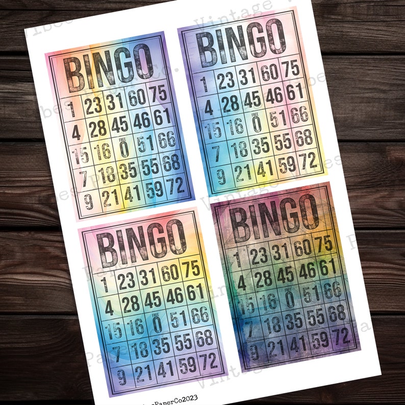 Junk Journal Ephemera Watercolour Grunge Bingo Cards, Printable Journal ...