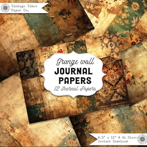 Junk journal grunge wall distressed papers, vintage floral grungey wall papers, junk journal instant download printable kit for ephemera etc