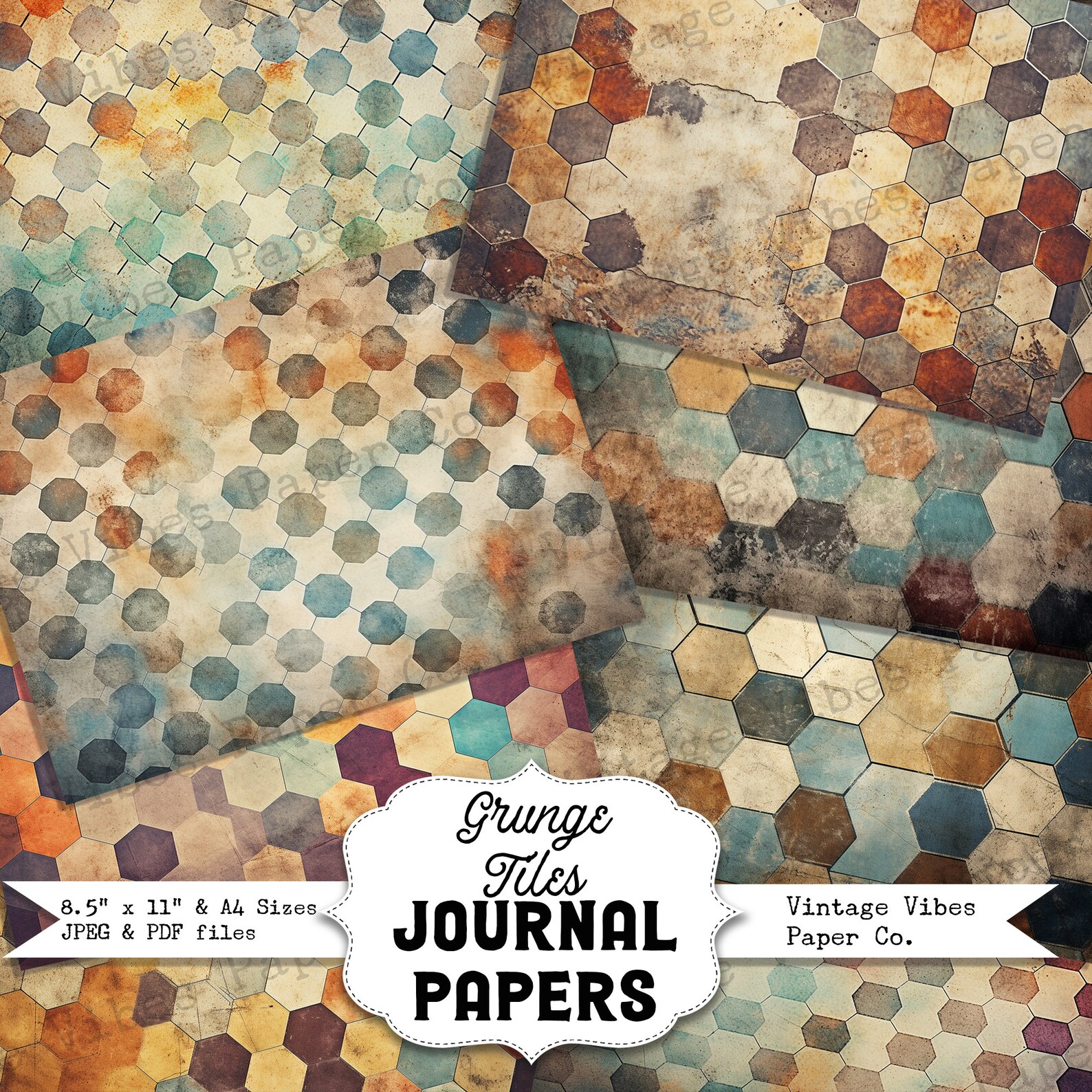 Grunge Tiles Junk Journal Digital Paper Pack, Instant Download ...
