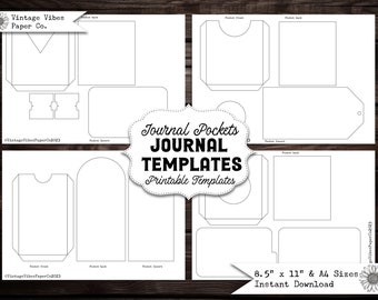 Junk-Journal druckbare Journal-Taschen und Einlegevorlagen, Druck auf Ihren eigenen Papieren, digitales Kit zum sofortigen Download, druckbares Junk-Journal