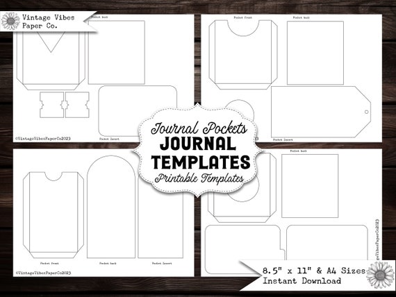 Junk journal printable Journal pockets & insert templates, print on your own papers, digital kit instant download, printable Junk journal