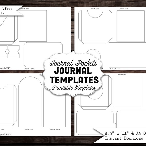 Junk journal printable Journal pockets & insert templates, print on your own papers, digital kit instant download, printable Junk journal