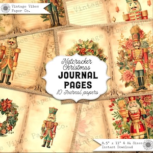 Diário de lixo vintage, páginas de diário de lixo de quebra-nozes de Natal, papéis imprimíveis de diário de lixo de animais, páginas de colagem digital para registro no diário