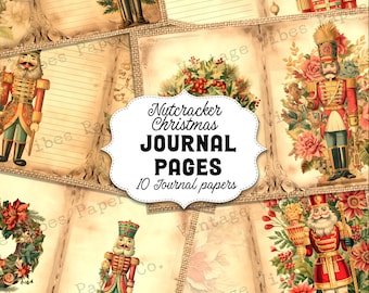 Vintage Junk journal, Christmas nutcracker junk journal pages, animal junk journal printable papers, digital collage pages for journaling