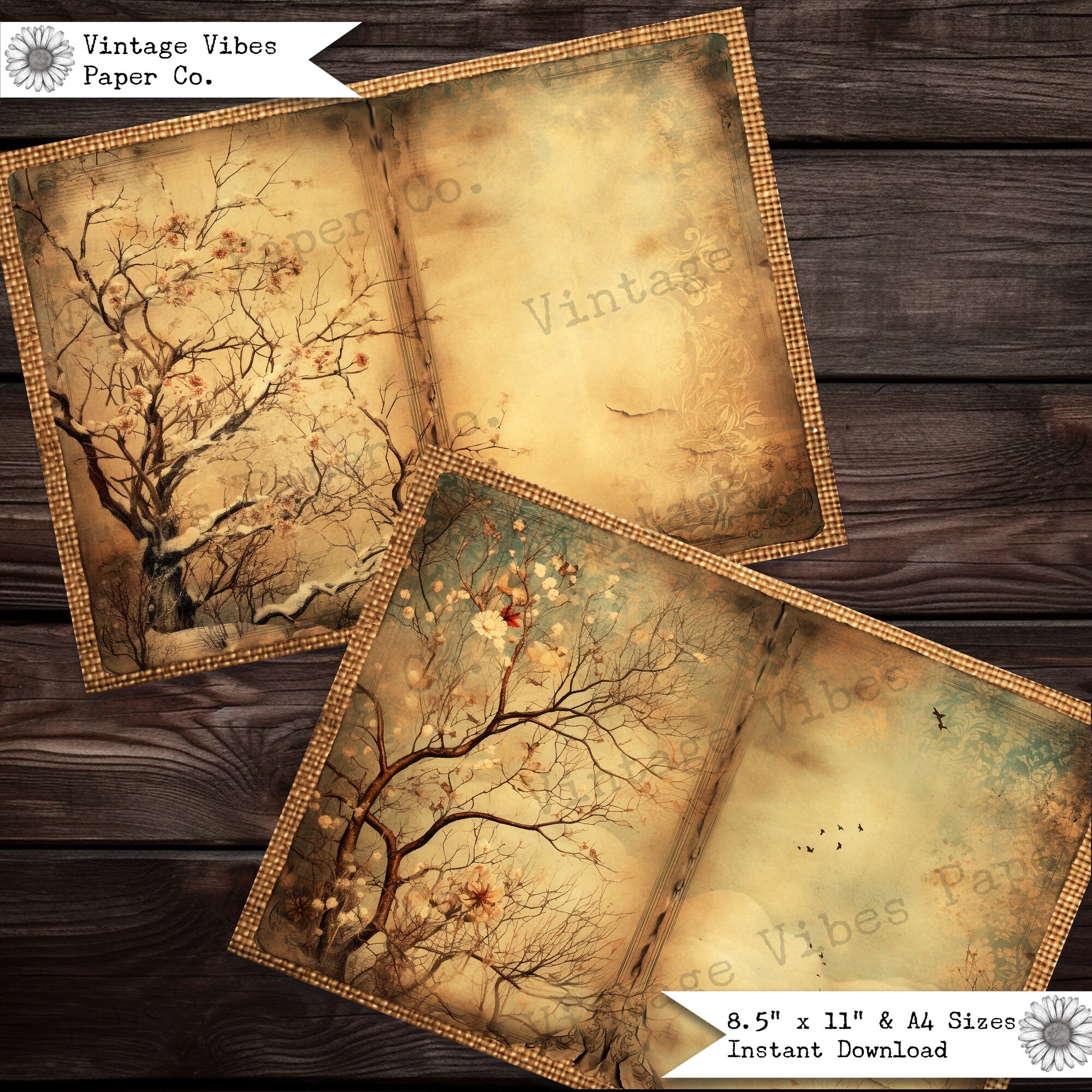 Junk Journal Pages Printable, Grunge Snowy Trees, Festive Winter ...