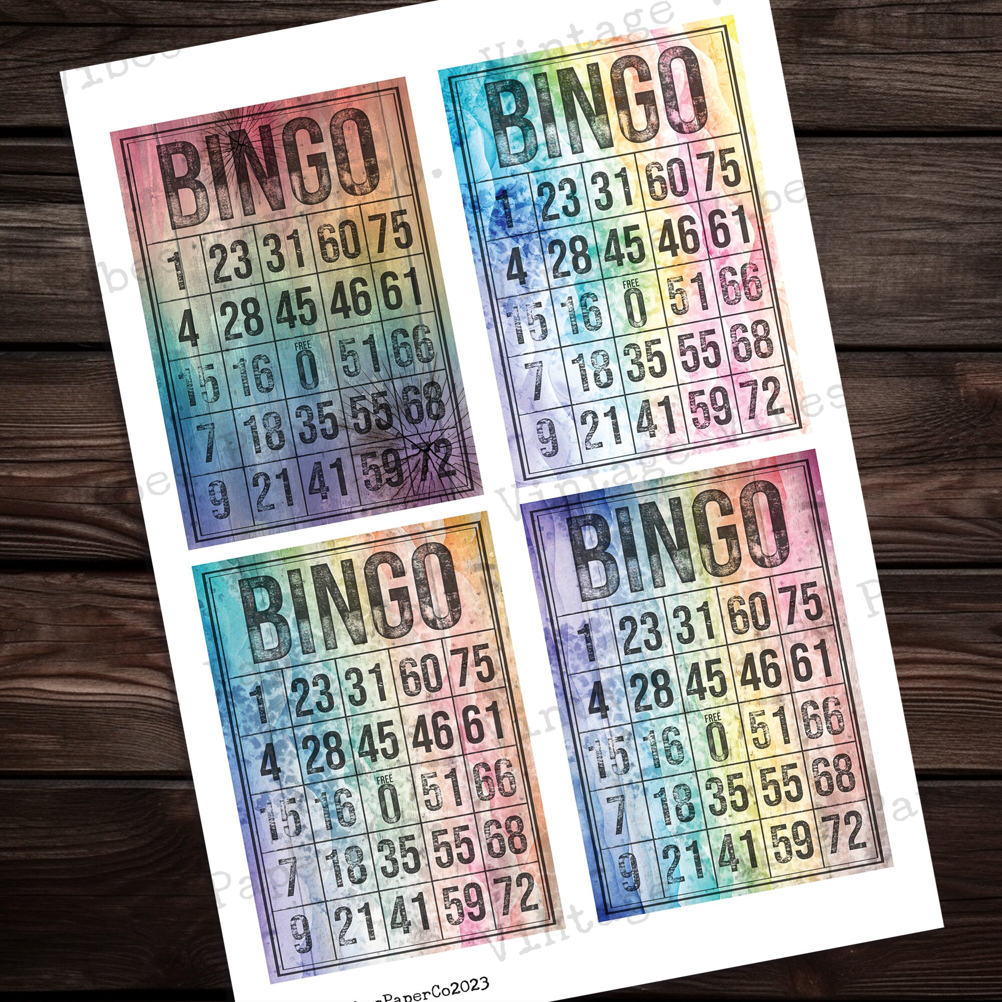 Junk Journal Ephemera Watercolour Grunge Bingo Cards, Printable Journal ...