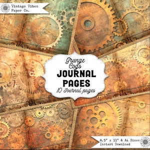 Junk Journal papers grunge cogs neutral journal, steampunk mixed media junk journal pages, instant digital junk journal kit Antique distress