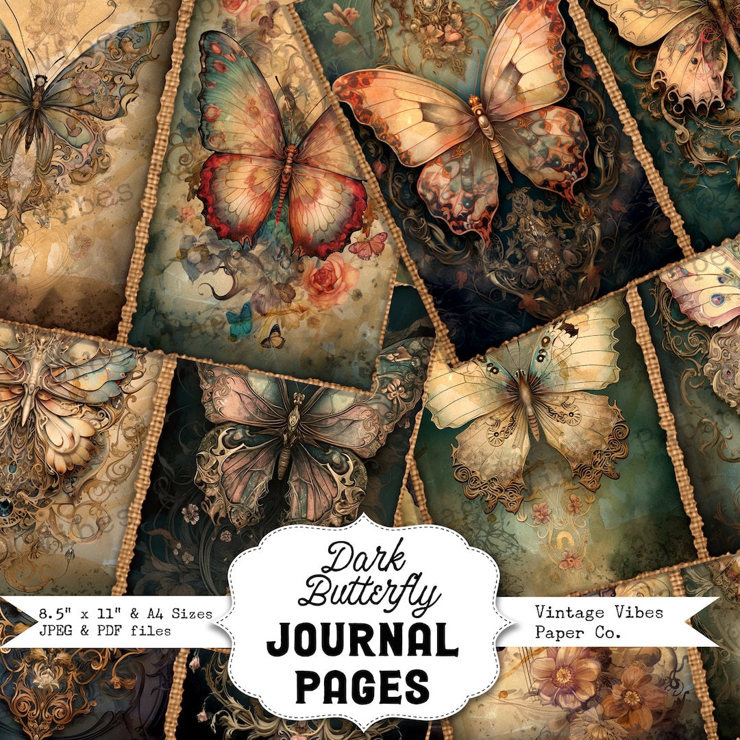 Dark Butterfly Junk Journal Pages, Digital Printable Junk Journal Paper ...