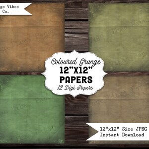 Grunge digital paper coloured pages 12x12, textured digital papers for junk journals & scrapbooking, grungy vintage digital paper pack