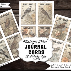 Bibliotheekkaarten voor ongewenste tijdschriften, Bird Junk-dagboek ephemera, vintage stijl vogels junk-dagboekkaarten, digitale dagboekbijlagen, afdrukbare efemere verschijnselen
