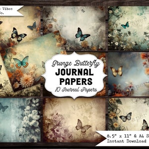 Vintage Junk journal, grunge butterfly junk journal papers, dark junk journal printable papers,digital collage floral pages for journaling
