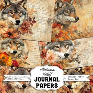 Papiers pour carnets de loups d'automne, paquet de papier imprimable numérique loups sur le thème de l'automne pour des revues de cochons sur le thème de l'automne et des projets d'artisanat