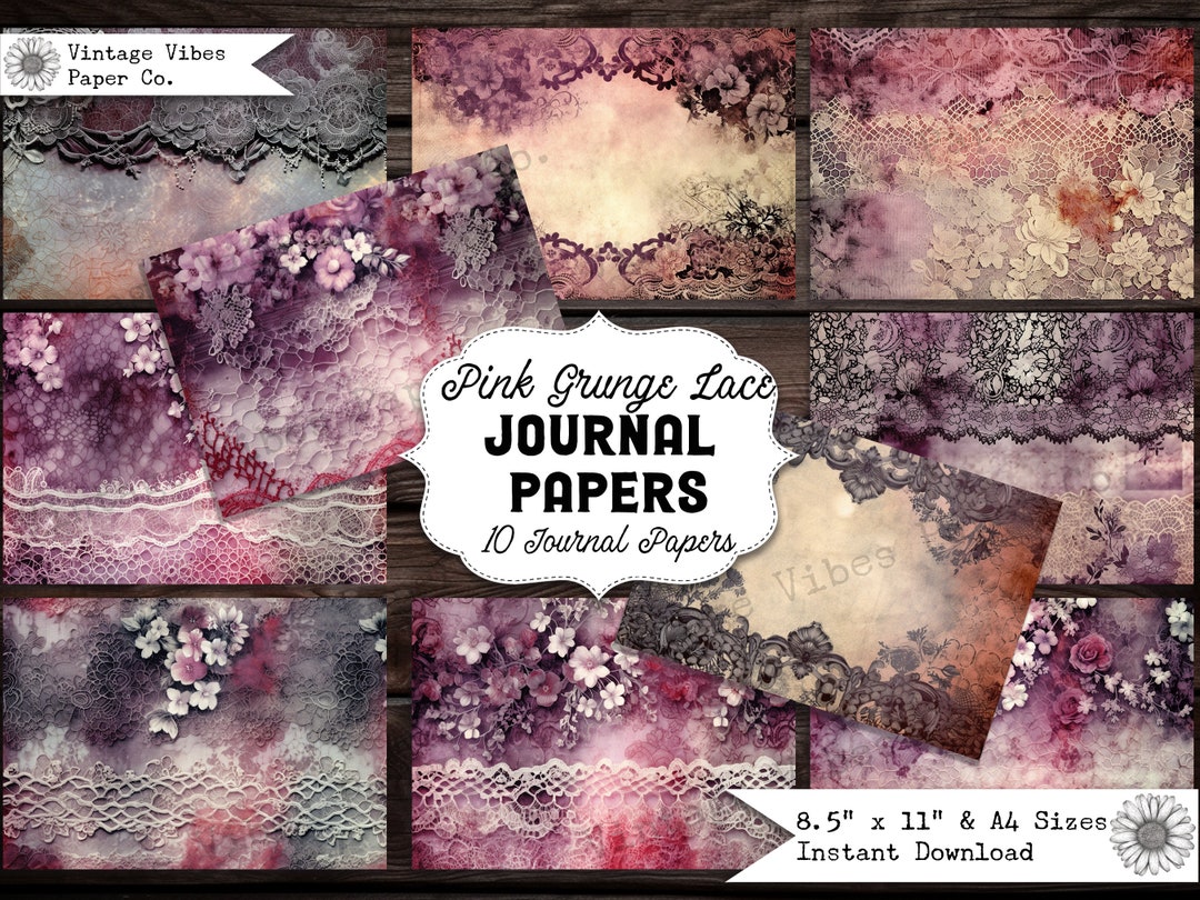 Junk Journal Paper Pink Grunge Lace Papers, Digital Papers for Junk ...