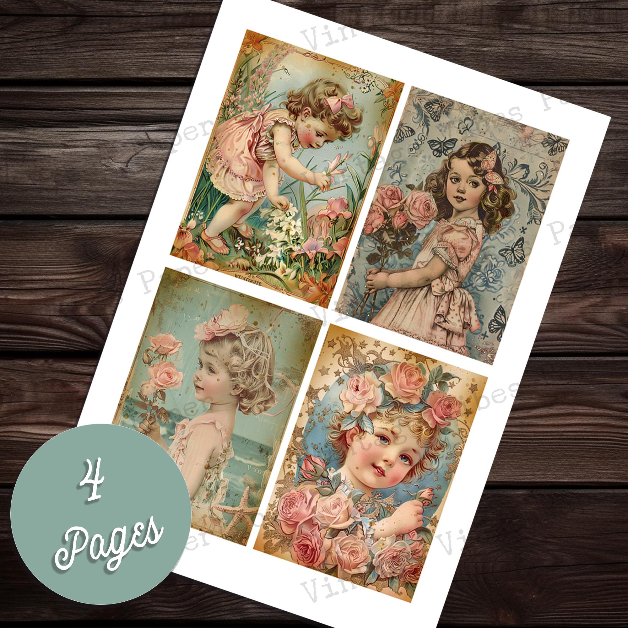 Junk Journal Cards Vintage Girls, Digital Junk Journal Ephemera Quarter ...