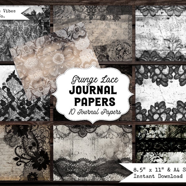 artículos de diario basura Encaje grunge blanco y negro, páginas digitales para diario basura, kit de diario basura de artículos de temática gótica victoriana